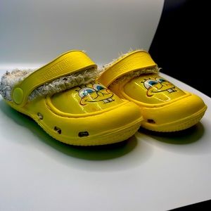 Yellow SpongeBob crocs with fur coat on inside mild condition stain on inside.